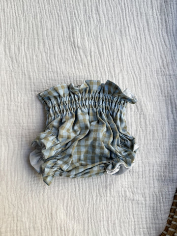 Cubrepañal vichy celeste y marrón