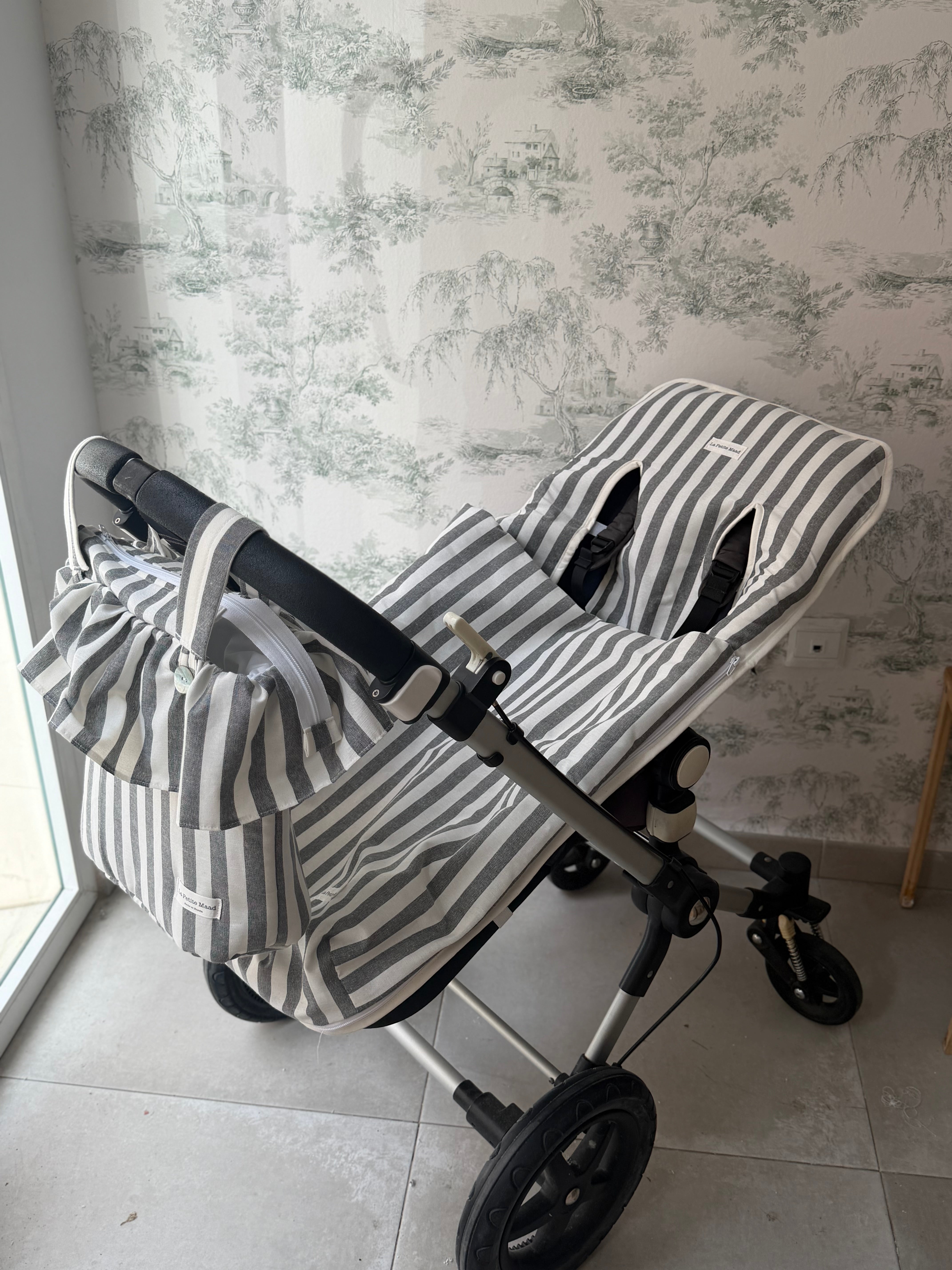 Saco universal para silla en rayas grises