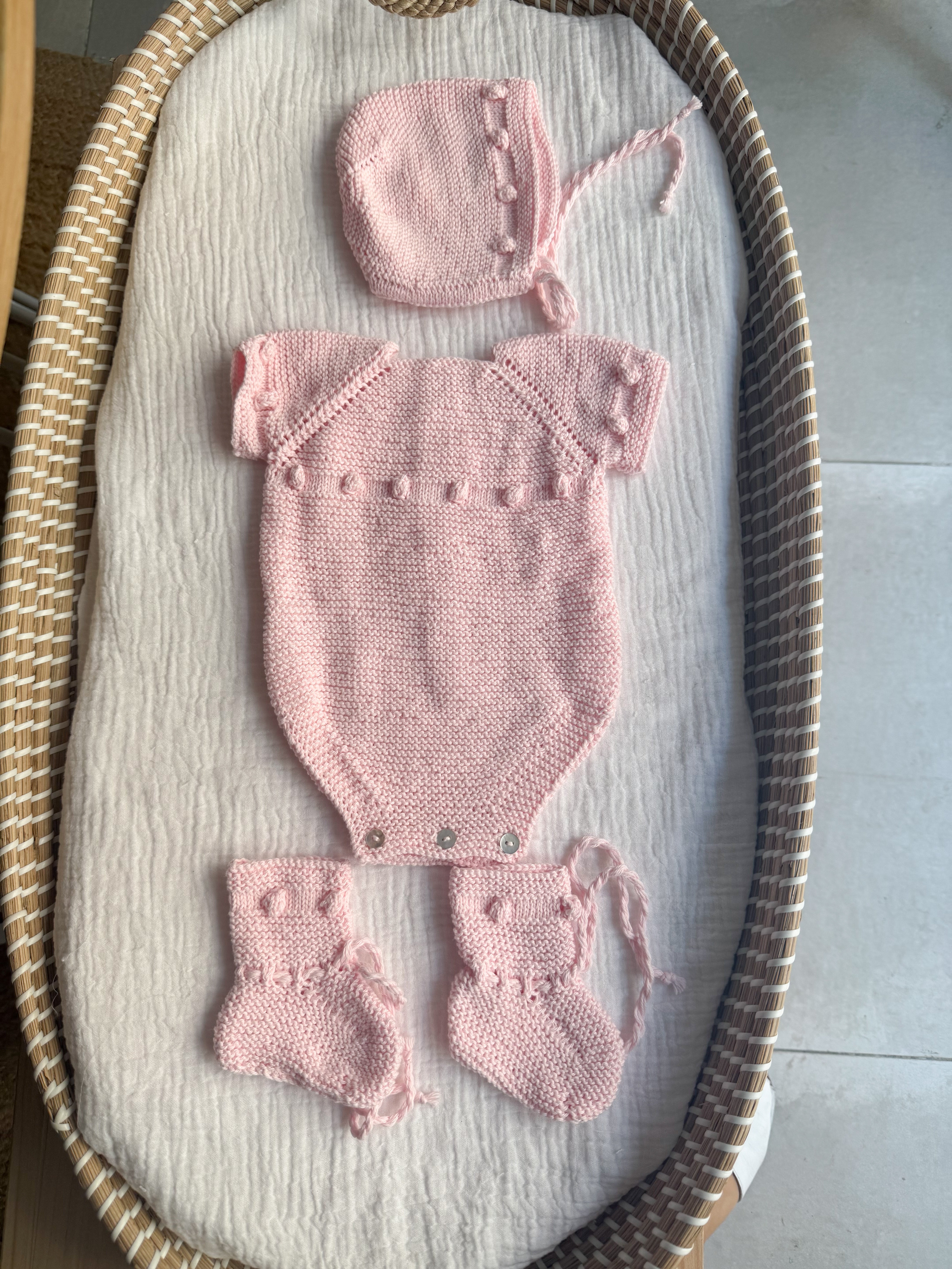 Conjunto bodoques rosa bebé algodón
