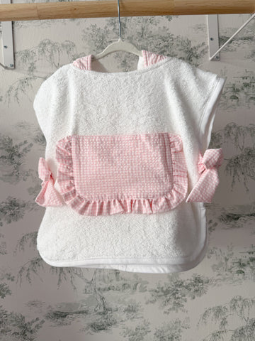 Poncho de playa vichy rosa volante