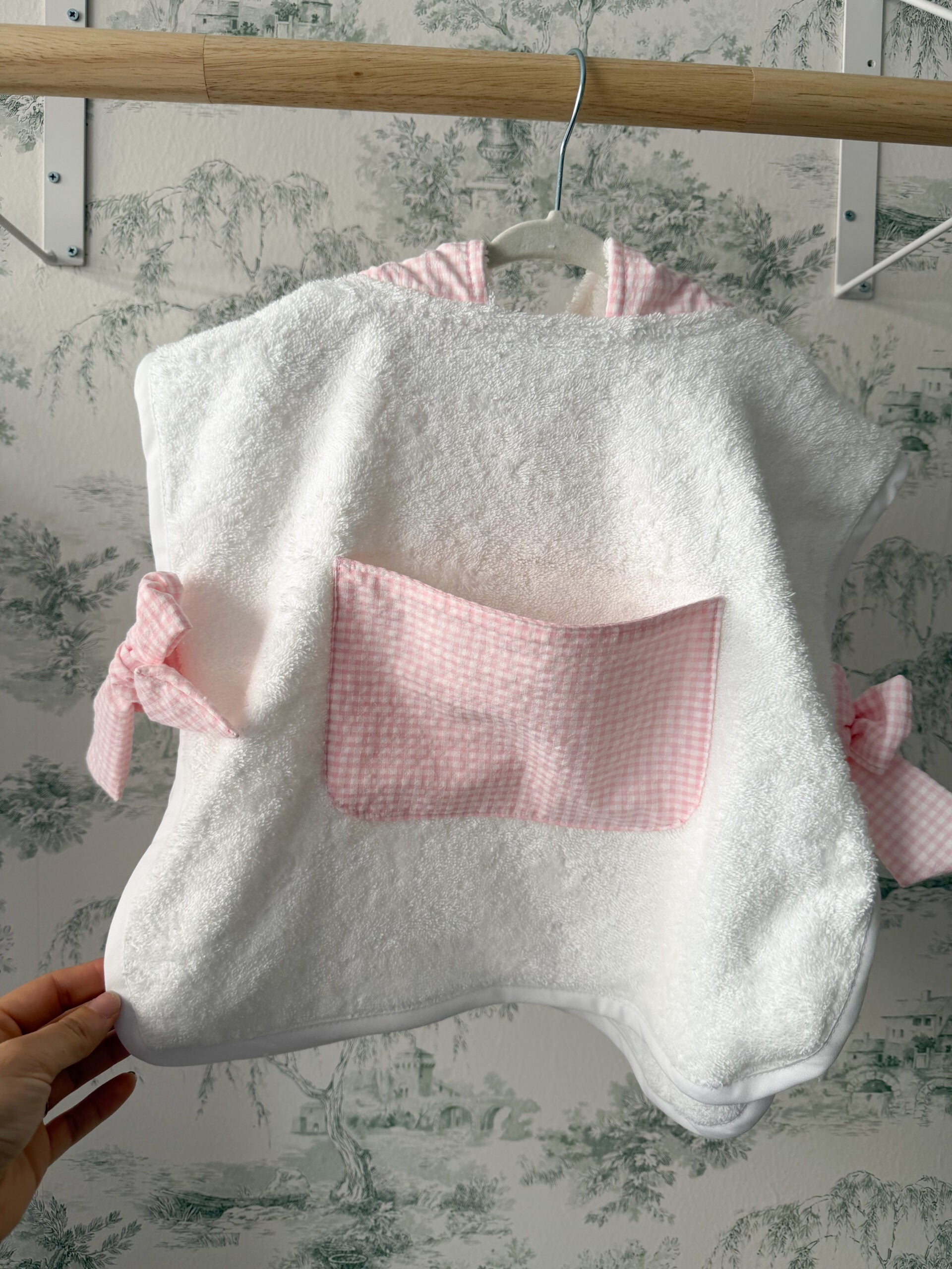 Poncho de playa vichy rosa