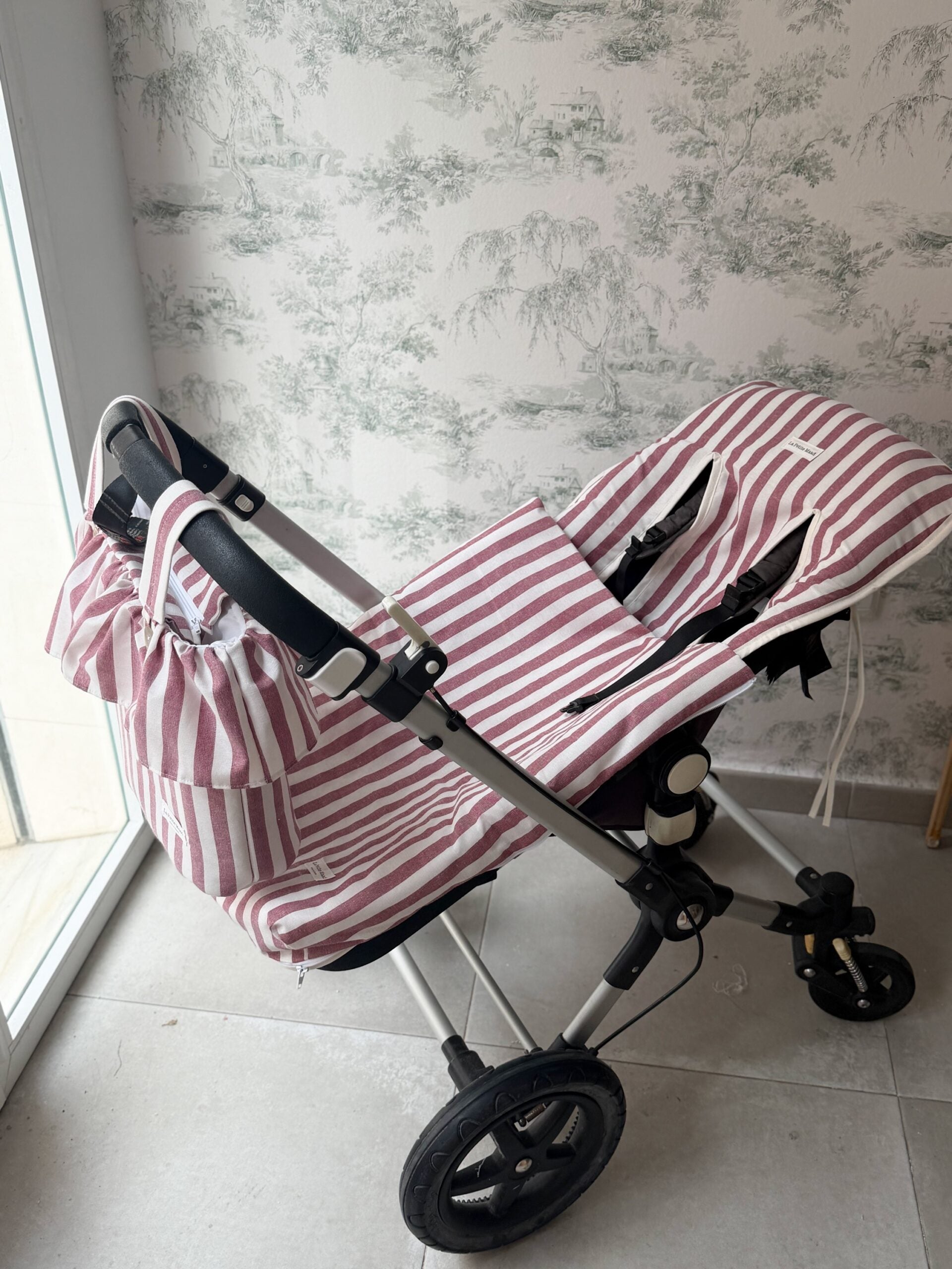 Saco universal para silla rayas borgoña